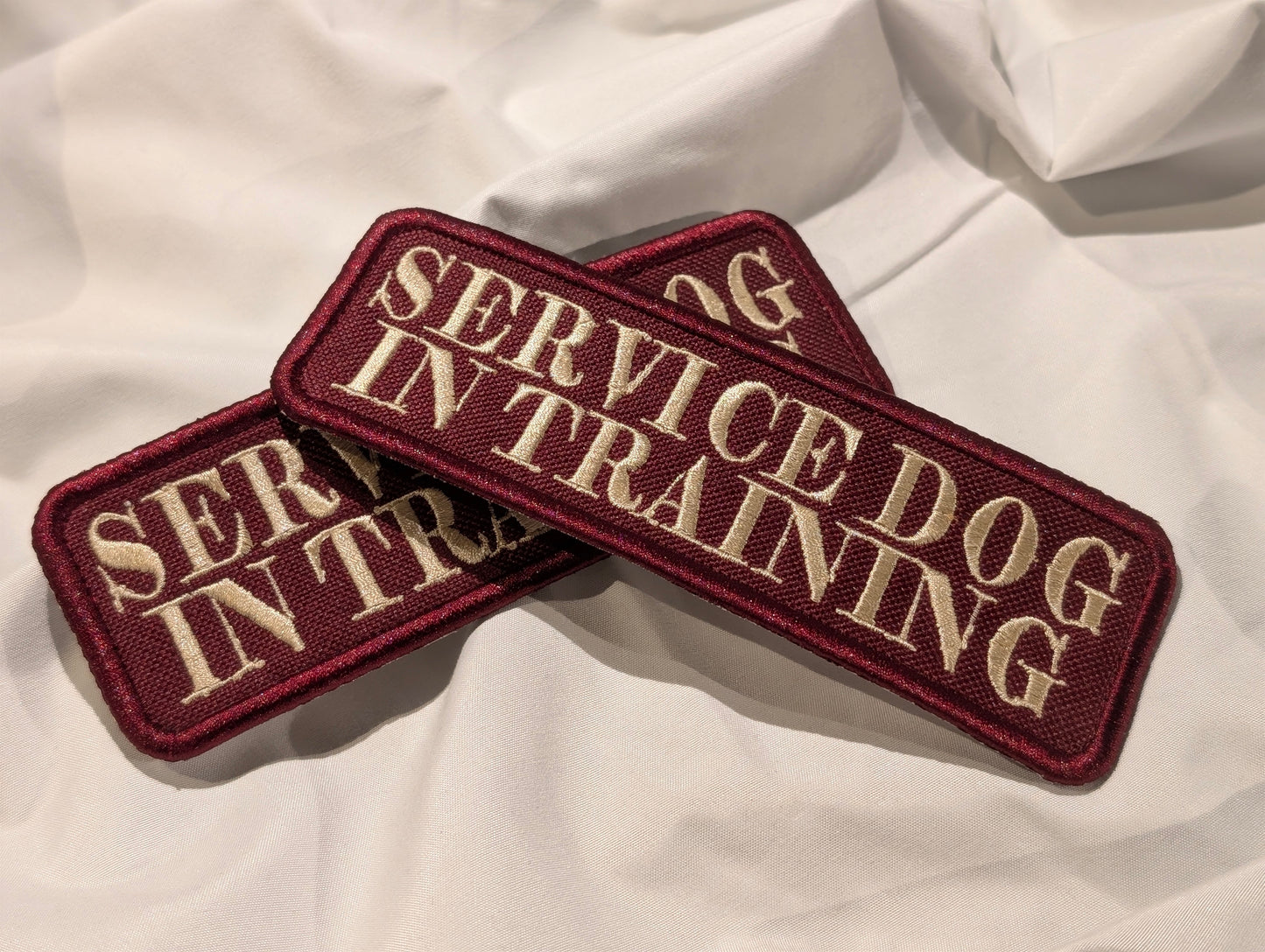 Maroon and Cream Service Dog in Training Patches