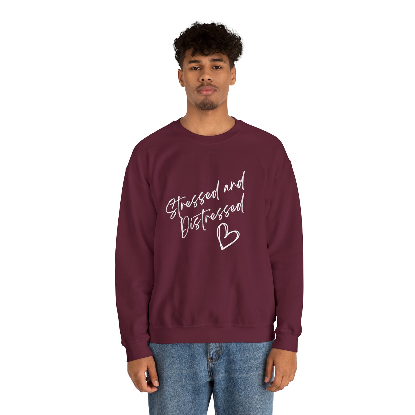 Stressed and Distressed Crewneck Sweatshirt (Dark Colors)