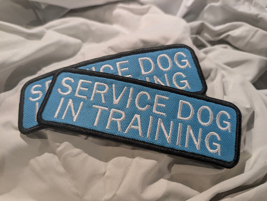 Service Dog in Training Teal, White and Black 2x6" patches