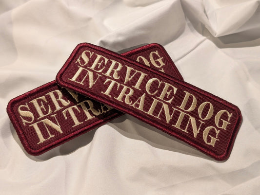 Maroon and Cream Service Dog in Training Patches